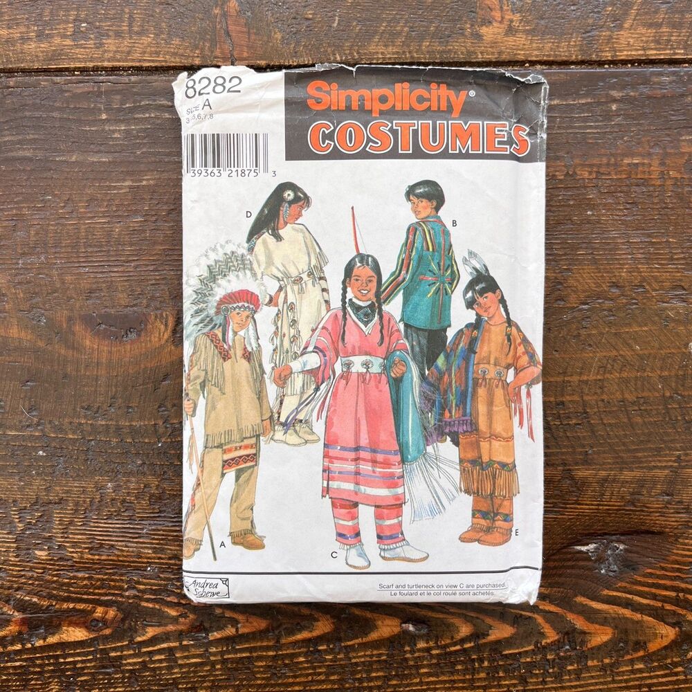 Simplicity #8282 Native American Costume UNCUT Sewing Pattern Child size A 3-8